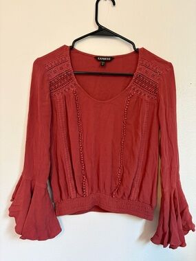 Express RedRust Boho Crochet-Trim Blouse Size XS
